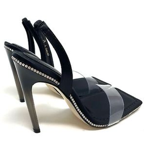NEW Good American Crystal Crush Lucite Sandal Black Size 8.5